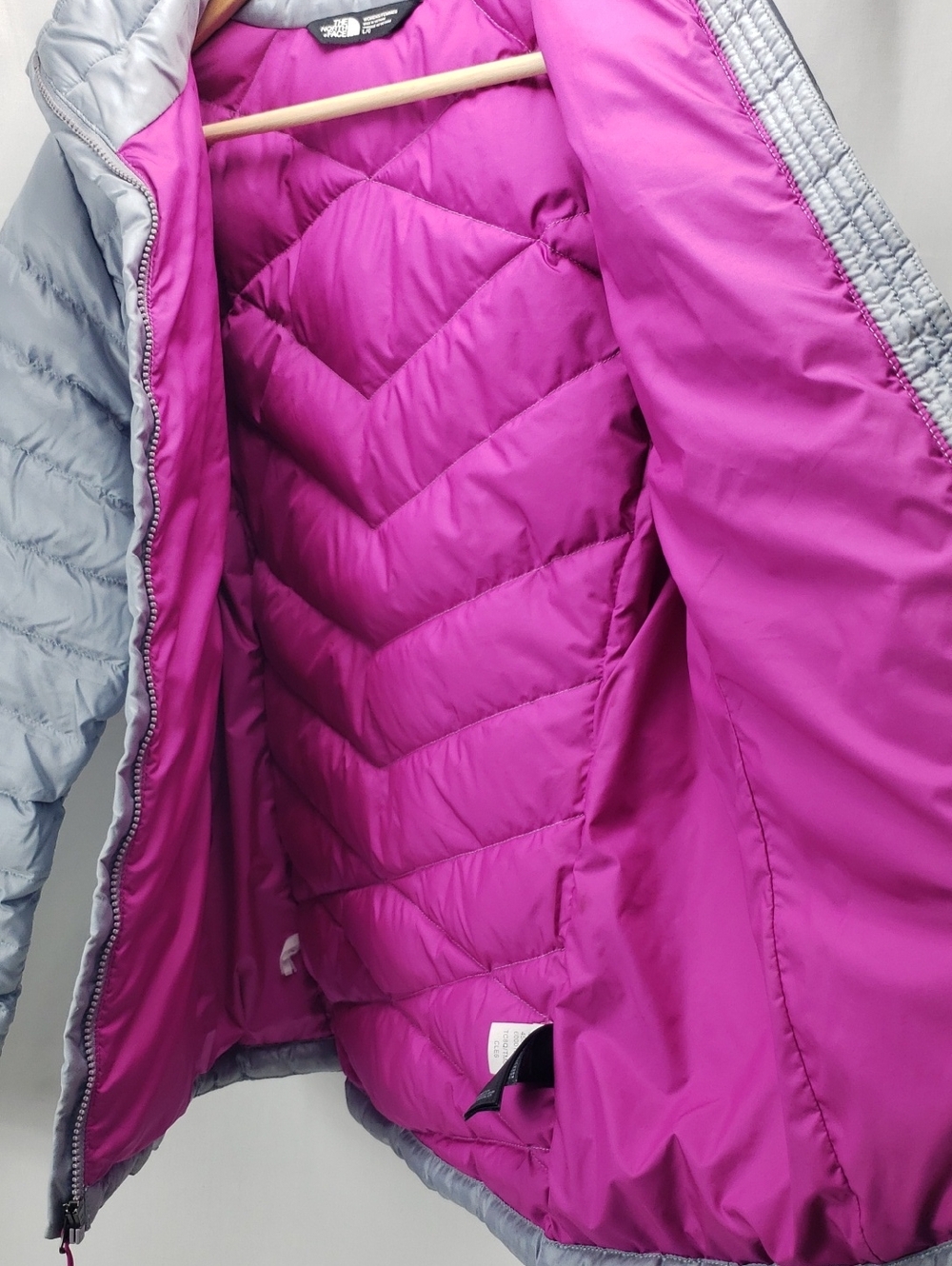 The North Face Puffer Jacket Grey Pink 550 Down Insulated Full Zip Size Large - Picture 6 of 9